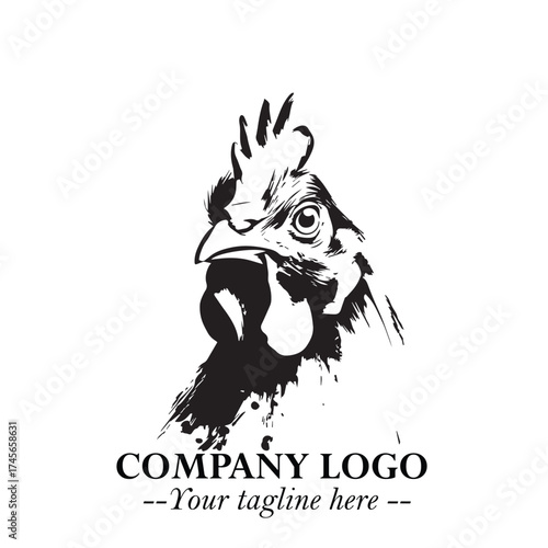 Head of Chicken Logo Symbol Black and White Illustration in Minimalist Modern Vector Design for Branding
