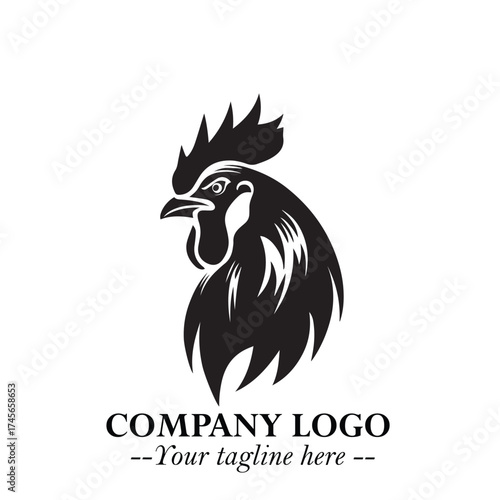 Head of Chicken Logo Symbol Black and White Illustration in Minimalist Modern Vector Design for Branding