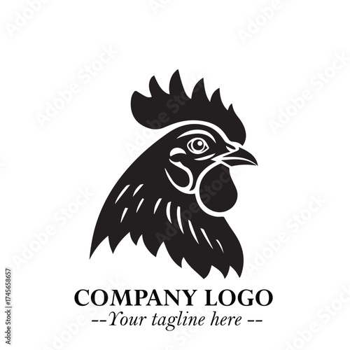 Head of Chicken Logo Symbol Black and White Illustration in Minimalist Modern Vector Design for Branding