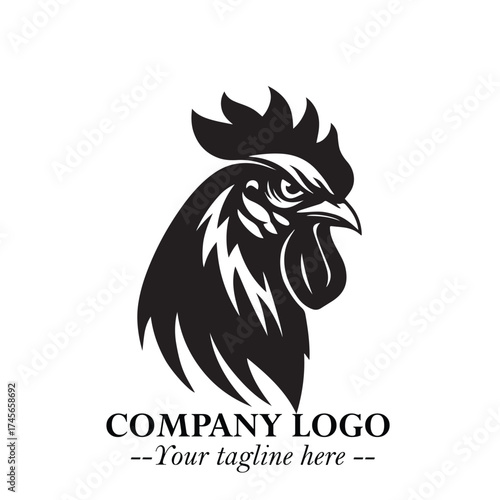 Head of Chicken Logo Symbol Black and White Illustration in Minimalist Modern Vector Design for Branding