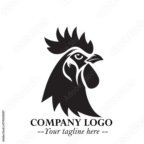 Head of Chicken Logo Symbol Black and White Illustration in Minimalist Modern Vector Design for Branding