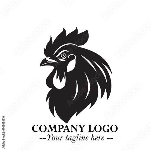 Head of Chicken Logo Symbol Black and White Illustration in Minimalist Modern Vector Design for Branding