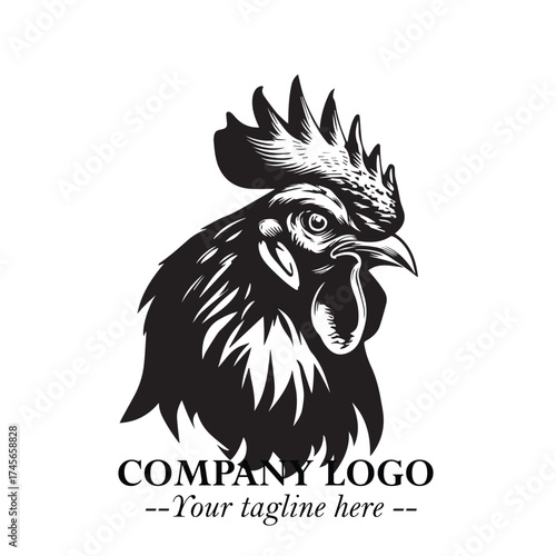 Head of Chicken Logo Symbol Black and White Illustration in Minimalist Modern Vector Design for Branding