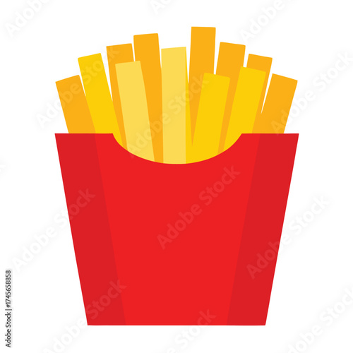 Vector art of french fries in a red paper box, fast food