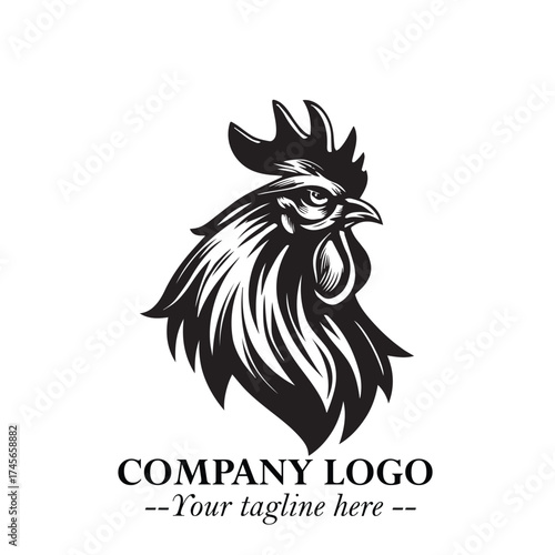 Head of Chicken Logo Symbol Black and White Illustration in Minimalist Modern Vector Design for Branding