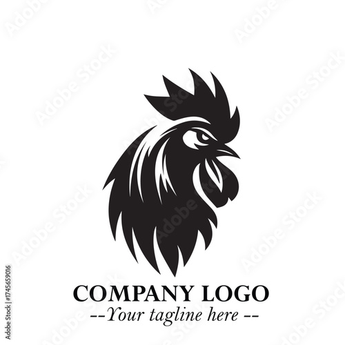 Head of Chicken Logo Symbol Black and White Illustration in Minimalist Modern Vector Design for Branding