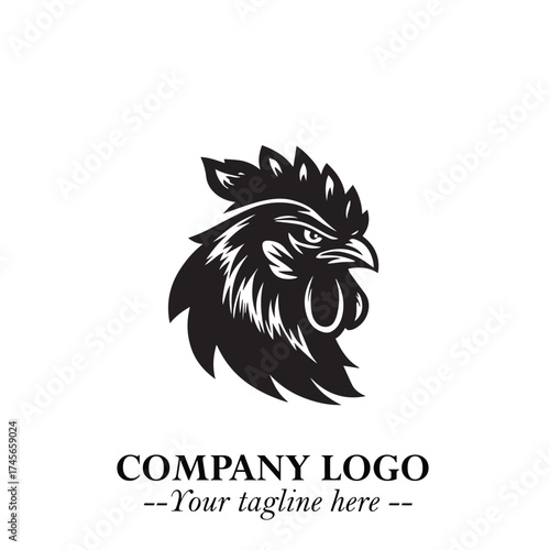Head of Chicken Logo Symbol Black and White Illustration in Minimalist Modern Vector Design for Branding