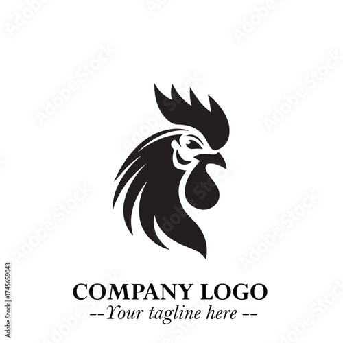 Head of Chicken Logo Symbol Black and White Illustration in Minimalist Modern Vector Design for Branding