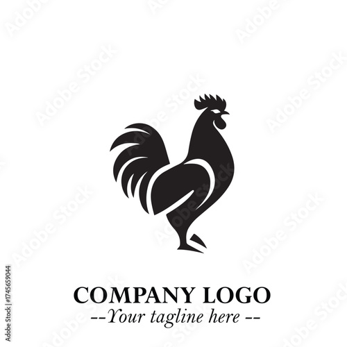 Head of Chicken Logo Symbol Black and White Illustration in Minimalist Modern Vector Design for Branding