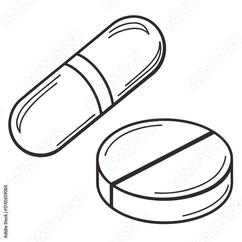 Simple illustration of a capsule and a tablet