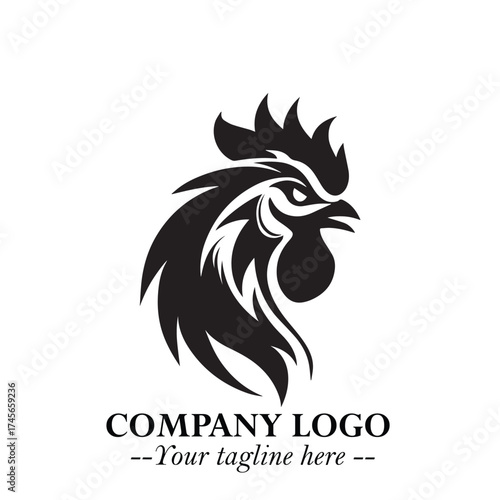 Head of Chicken Logo Symbol Black and White Illustration in Minimalist Modern Vector Design for Branding
