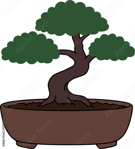 Stylized bonsai tree in ceramic pot serene nature art vector