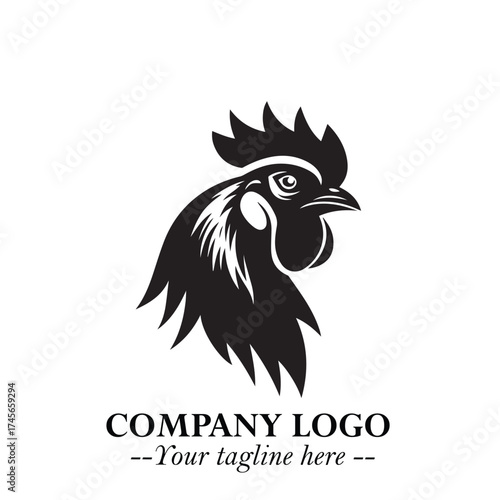 Head of Chicken Logo Symbol Black and White Illustration in Minimalist Modern Vector Design for Branding