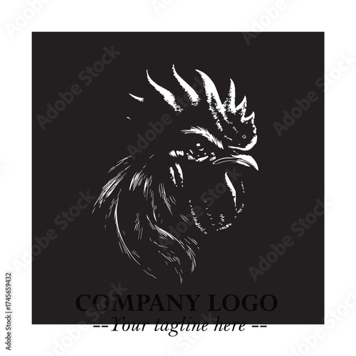 Head of Chicken Logo Symbol Black and White Illustration in Minimalist Modern Vector Design for Branding