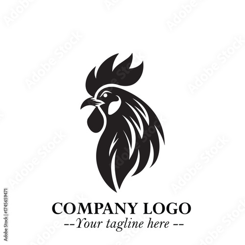 Head of Chicken Logo Symbol Black and White Illustration in Minimalist Modern Vector Design for Branding