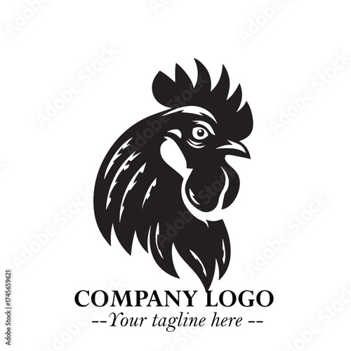 Head of Chicken Logo Symbol Black and White Illustration in Minimalist Modern Vector Design for Branding