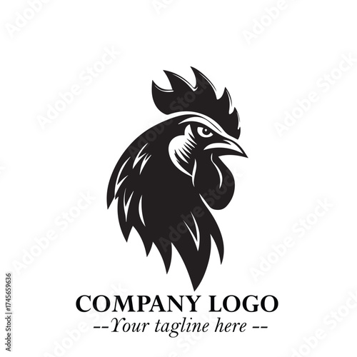 Head of Chicken Logo Symbol Black and White Illustration in Minimalist Modern Vector Design for Branding