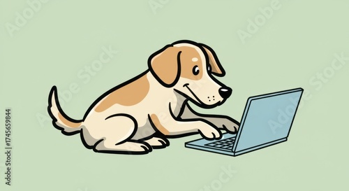 Funny Illustration of a Tech-Savvy Puppy Working Online
