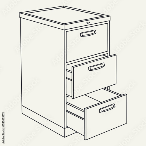 Illustration of a threedrawer filing cabinet with two drawers open