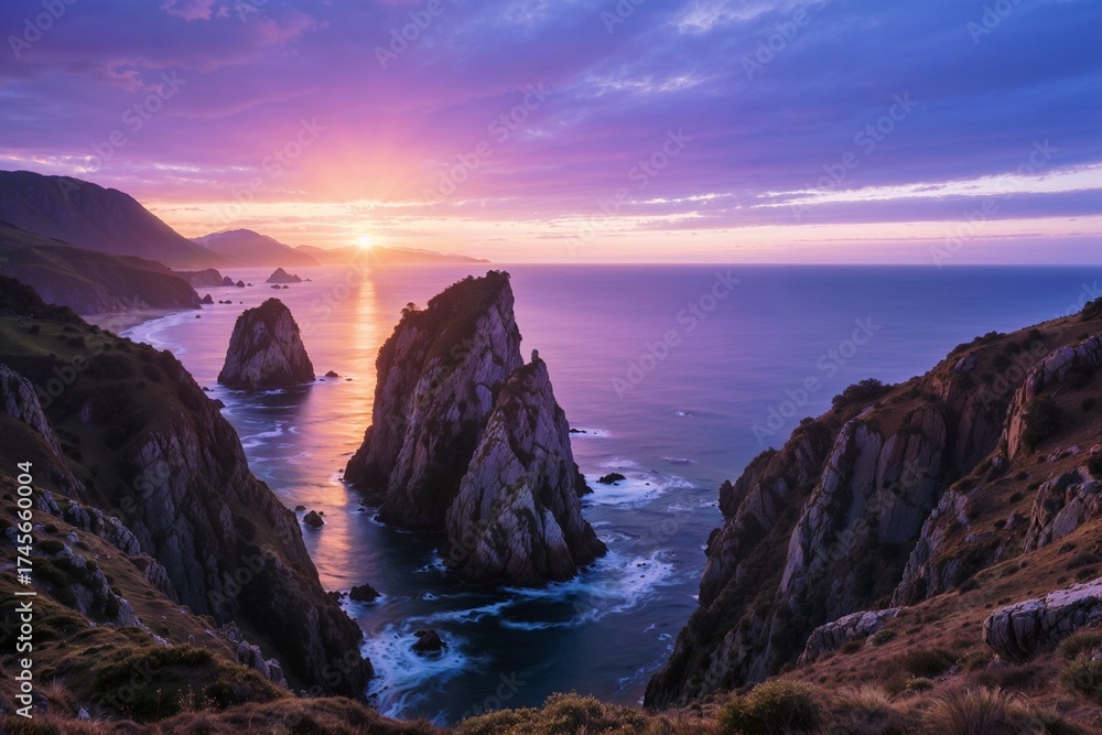 Fototapeta premium Dramatic Coastal Sunset Sea Stacks