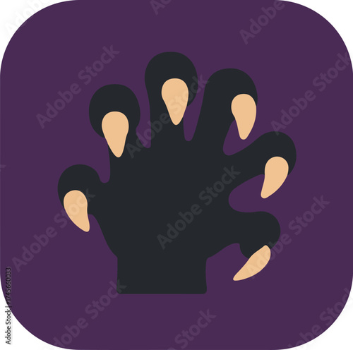 Close-up of a hand with beige fingers and nails on a deep purple background