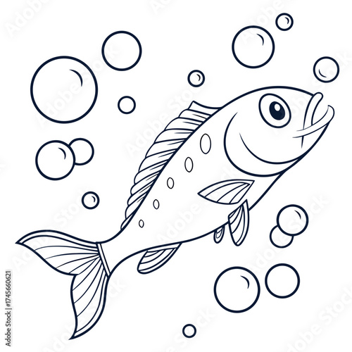 Illustration of a fish surrounded by bubbles