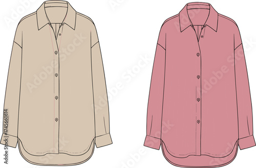 Long sleeve shirt, button up shirt, casual shirt, relaxed fit shirt, curved hem shirt, men’s fashion, apparel design, clothing illustration