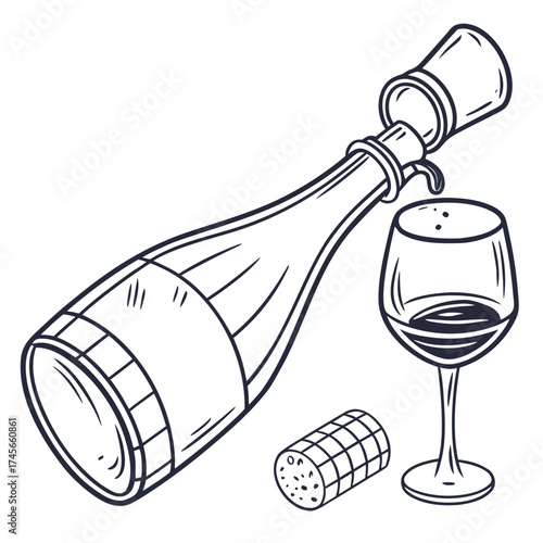Illustration of a bottle of wine with a glass