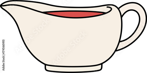 Gravy boat with red sauce food illustration vector