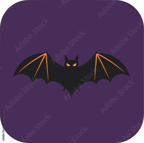 Minimalist bat illustration with orange outline on purple background