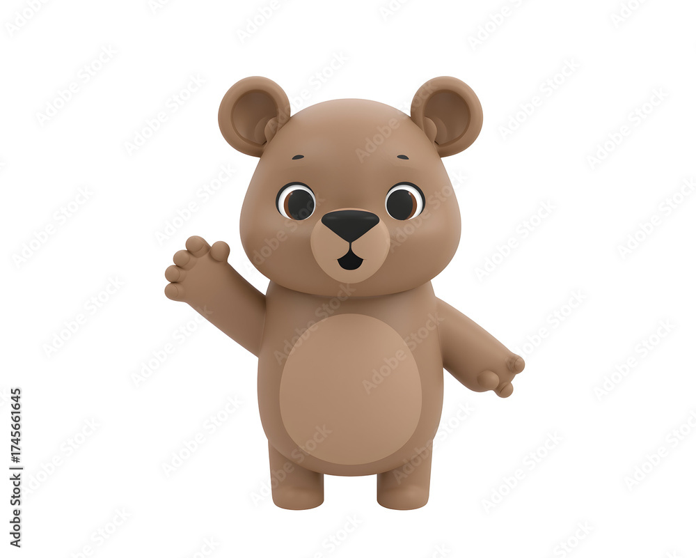 Fototapeta premium Charming Cartoon Bear Waving Hello, A Delightful and Playful Image Perfect for Children