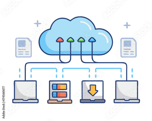 Cloud computing system with data transfer between devices and cloud server