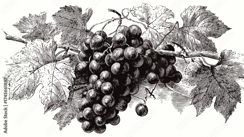 Fototapeta premium Capturing the Intricate Beauty of Grapes and Leaves: Detailed Nature Photography