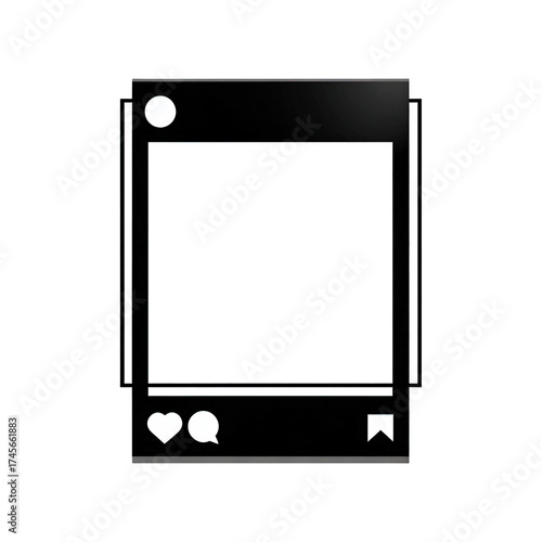 Illustration of a dark social media post template with like comment and bookmark transparent background