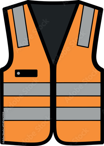 High visibility orange safety vest reflective strips workwear vector