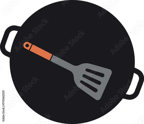 Grill spatula with flat top grill pan cooking utensil icon vector