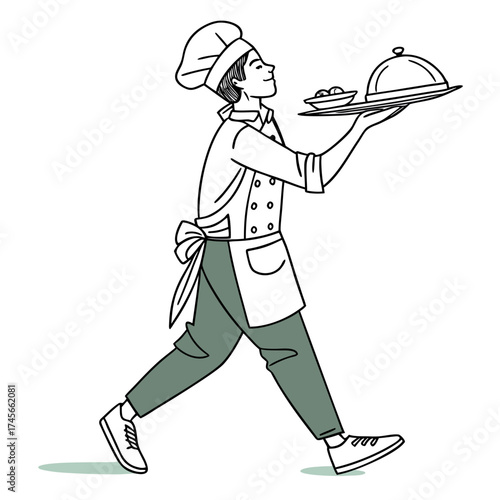 Chef carrying a plate of food, ready to serve