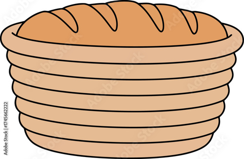 Warm bread loaf in wicker basket rustic bakery food illustration vector