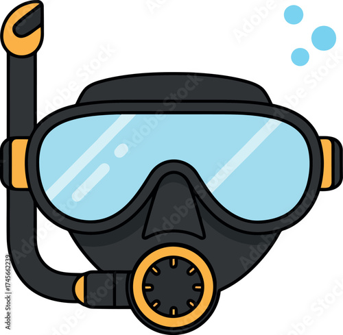 Diving mask snorkel bubbles underwater adventure equipment illustration vector