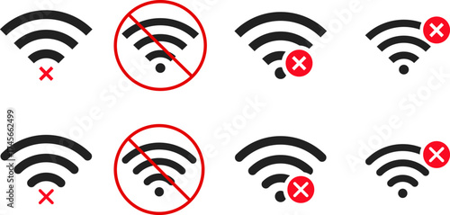 Wifi problem icon set. Disconnect Wireless network symbol collection. No Wi-fi and internet signal. lost internet connection sign