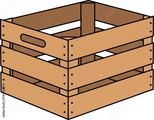 Rustic wooden crate empty storage container for produce and goods vector