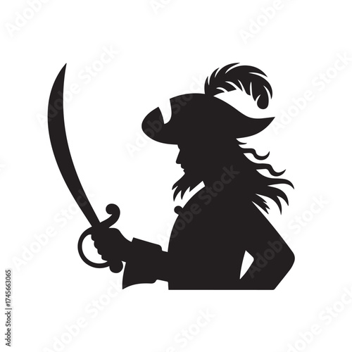 Vector art of silhouette of a pirate with a sword