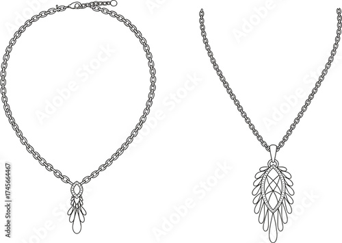 Necklace, pendant necklace, fashion necklace, jewelry design, elegant necklace, teardrop necklace, feather necklace, women’s jewelry, men’s jewelry, accessory