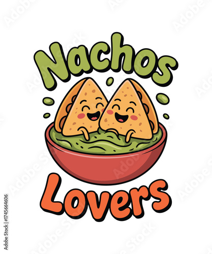 Cute Nachos and Guacamole Cartoon Characters