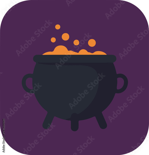 Dark purple cauldron with bubbling orange liquid and three legs