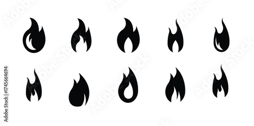 Set of burning fire flames, symbols of hot danger and heat vector icon set, vector illustration.