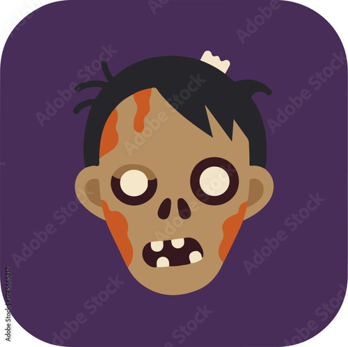 Menacing zombie-like figure with pale decaying face and jagged teeth on purple background