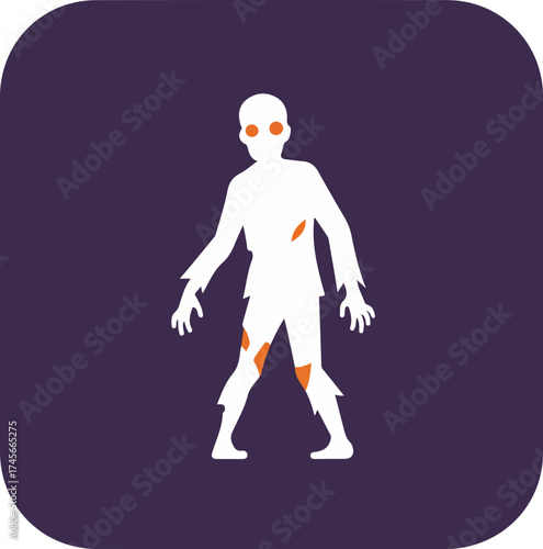 Minimalist zombie illustration with orange eyes on dark purple background
