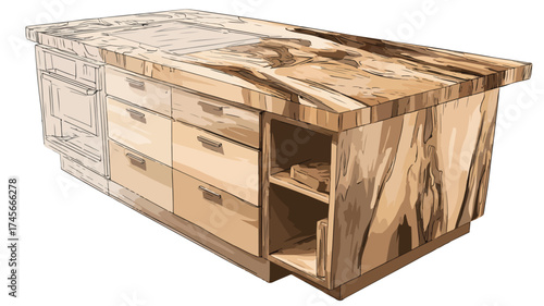 Modern Wooden Kitchen Island Countertop in Stylish Home Interior Design