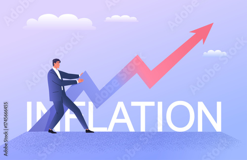 Businessman trying to curb inflation. Business vector illustration.